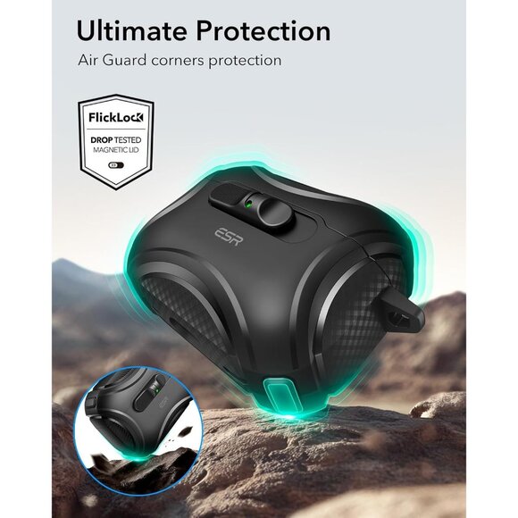 ESR Cyber Series AirPod Pro 3 (2025) Case MagSafe USB-C Drop-Proof Lock Black - Picture 7 of 12